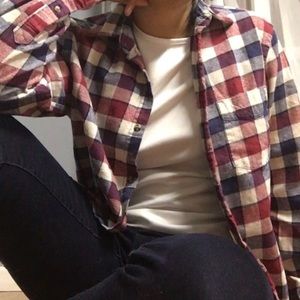 MERONA Boyfriend Fall Classic Fit Checkered Plaid Flannel Shirt Sz Small